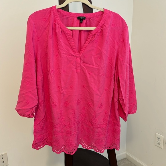 Talbots Tops - Talbots Coral Split Collar 3/4 Button Sleeve Embroidered Hem Blouse Sz 2X